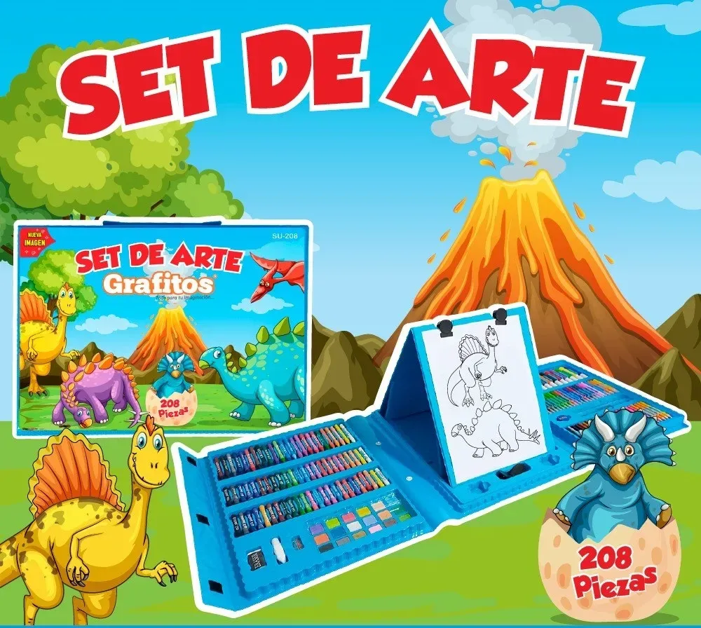 Set Arte Niños Maleta 208 Piezas Crayon Acuarela Plumon