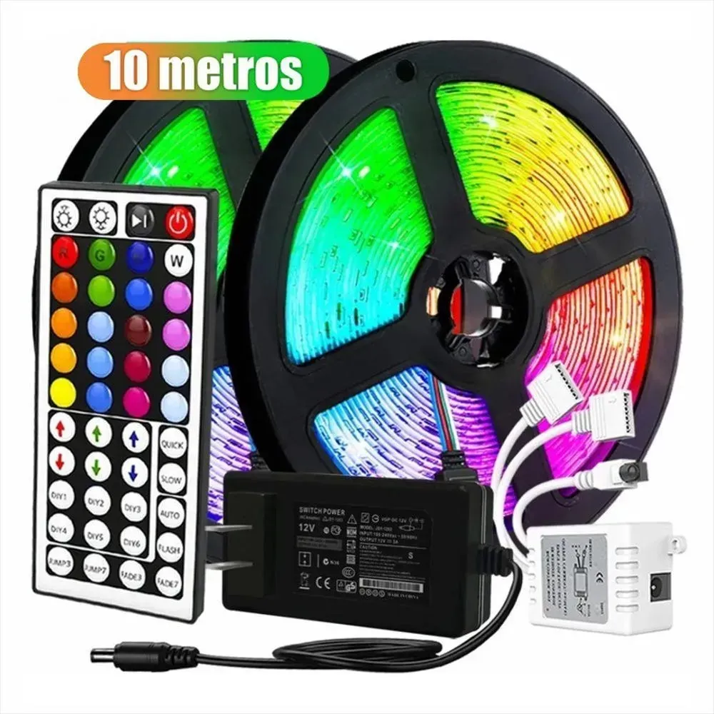 Cinta De Luz Led 10 Metros Rgb Control Remoto Adaptador 12V