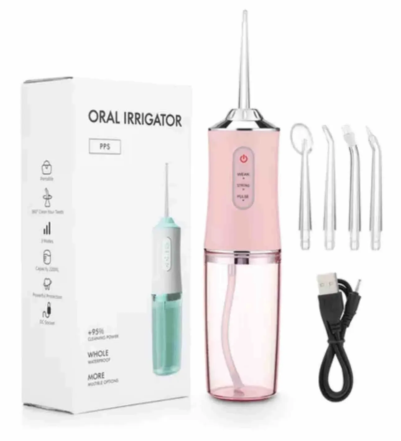 Set Dental Oral Irrigador Impermeable Limpiador de Dientes Rosa