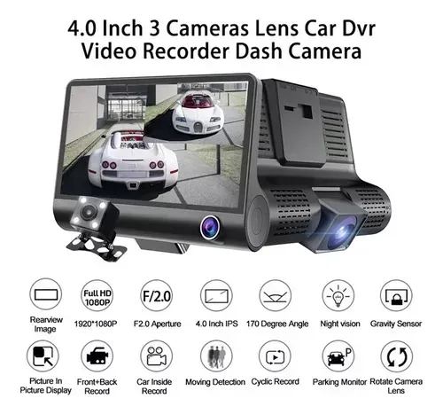 Cámara Para Carro Dvr 3 en 1 Full Hd 