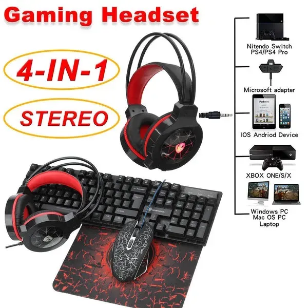 Combo Gamer Rgb x4 Teclado Mouse Diadema Mouse pad