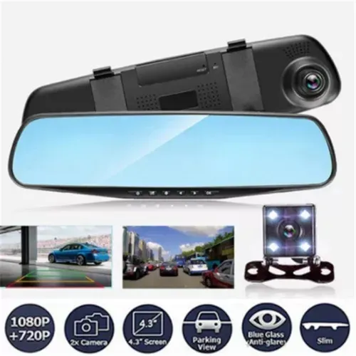 Espejo Retrovisor Doble Cámara Para Carro Full Hd 