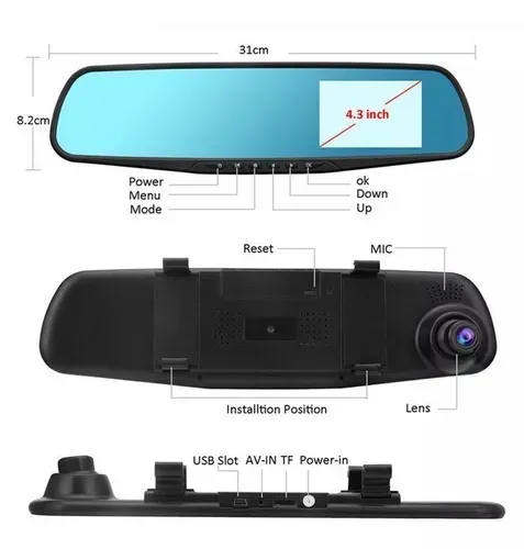 Espejo Retrovisor Doble Cámara Para Carro Full Hd 