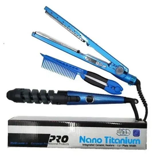 Combo Plancha Rizador Peine Nano Titanium