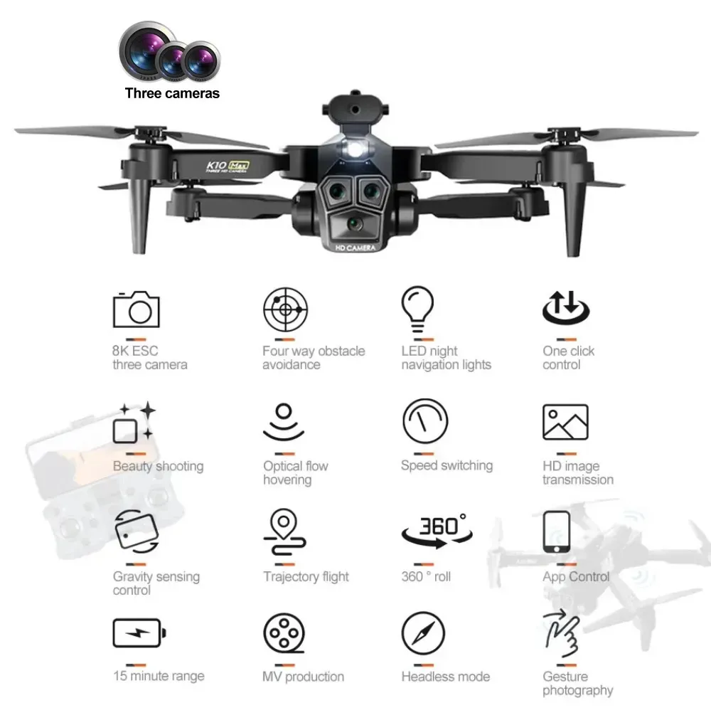 Drone K10 Max Wifi 24G 3 Camaras 4K Hd