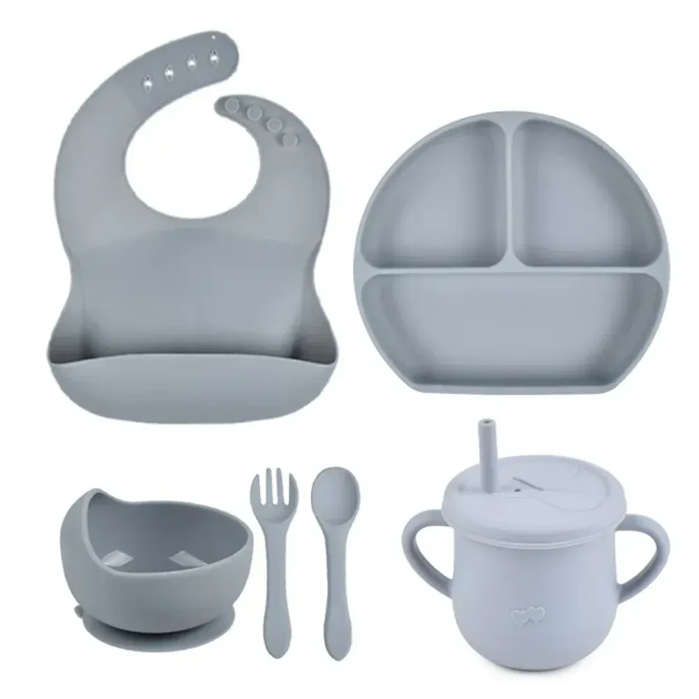 Set Vajilla En Silicona Para Bebe Cubiertos 5 Piezas Sin Bpa