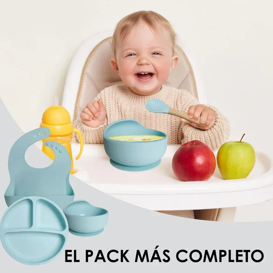 Set Vajilla En Silicona Para Bebe Cubiertos 5 Piezas Sin Bpa