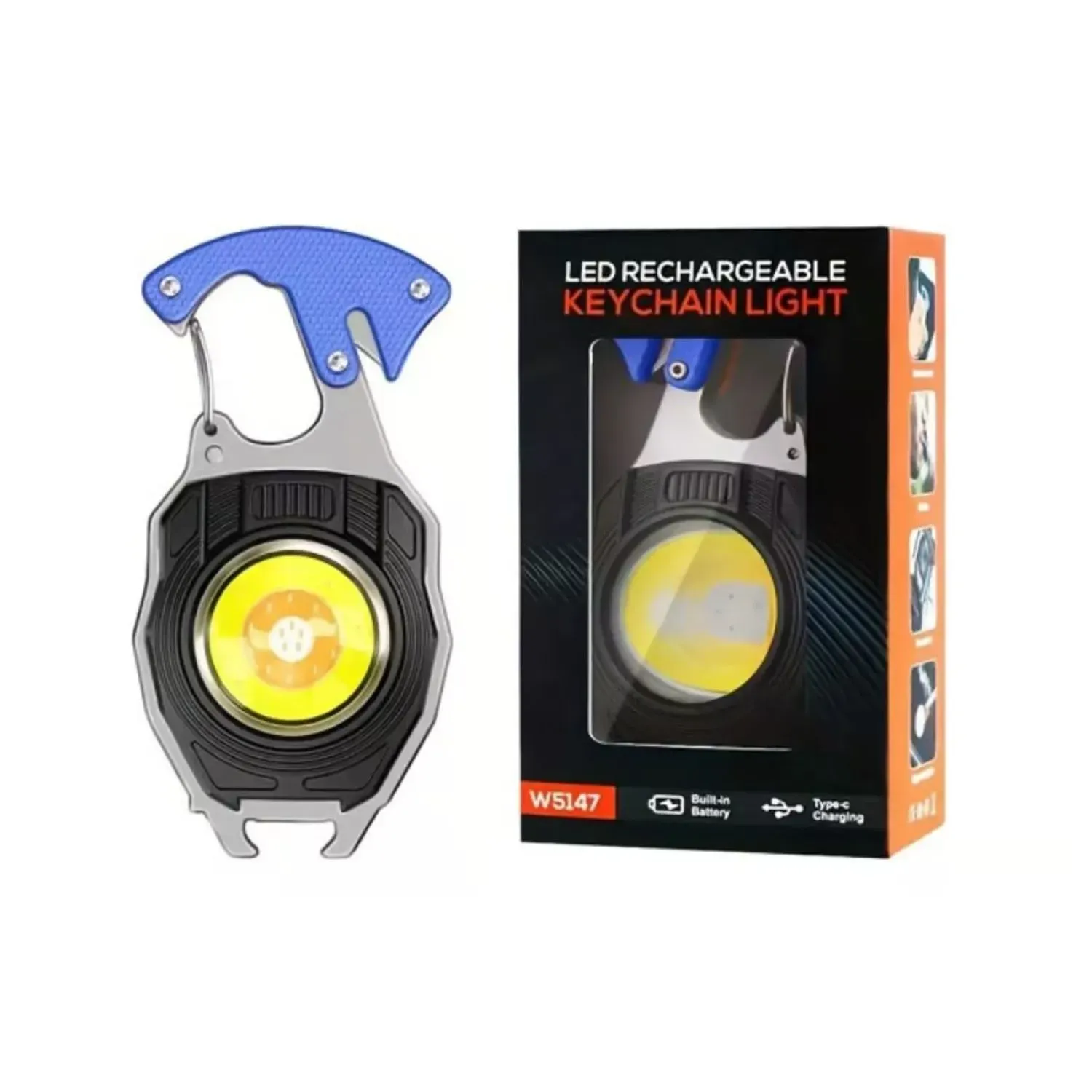  Mini Linterna COB 9 en 1 Recargable 500 Lúmenes, Impermeable IPX6, Llavero Multifuncional