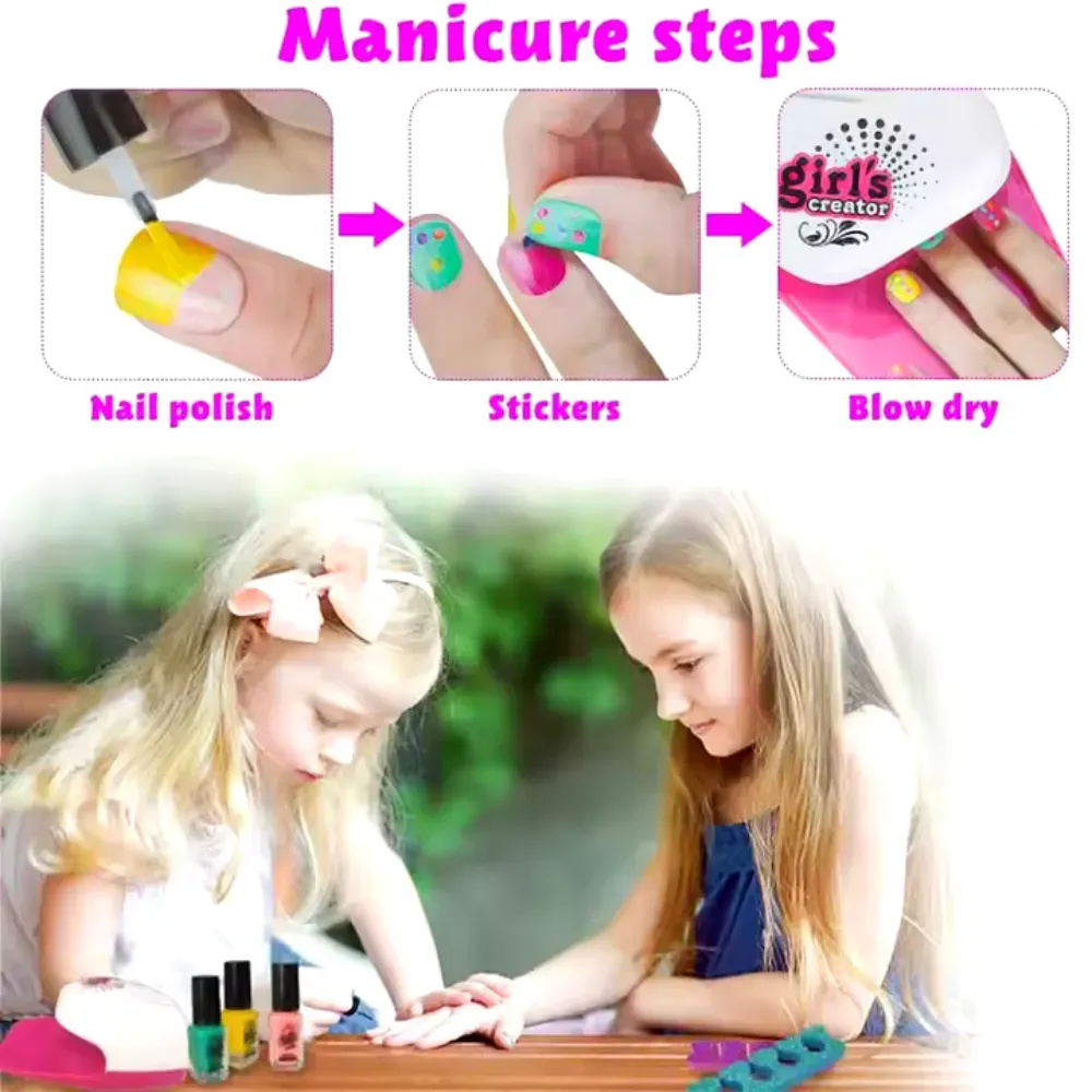 Kit De Manicure Y Pedicure Para Niñas Con Secador Y Esmaltes