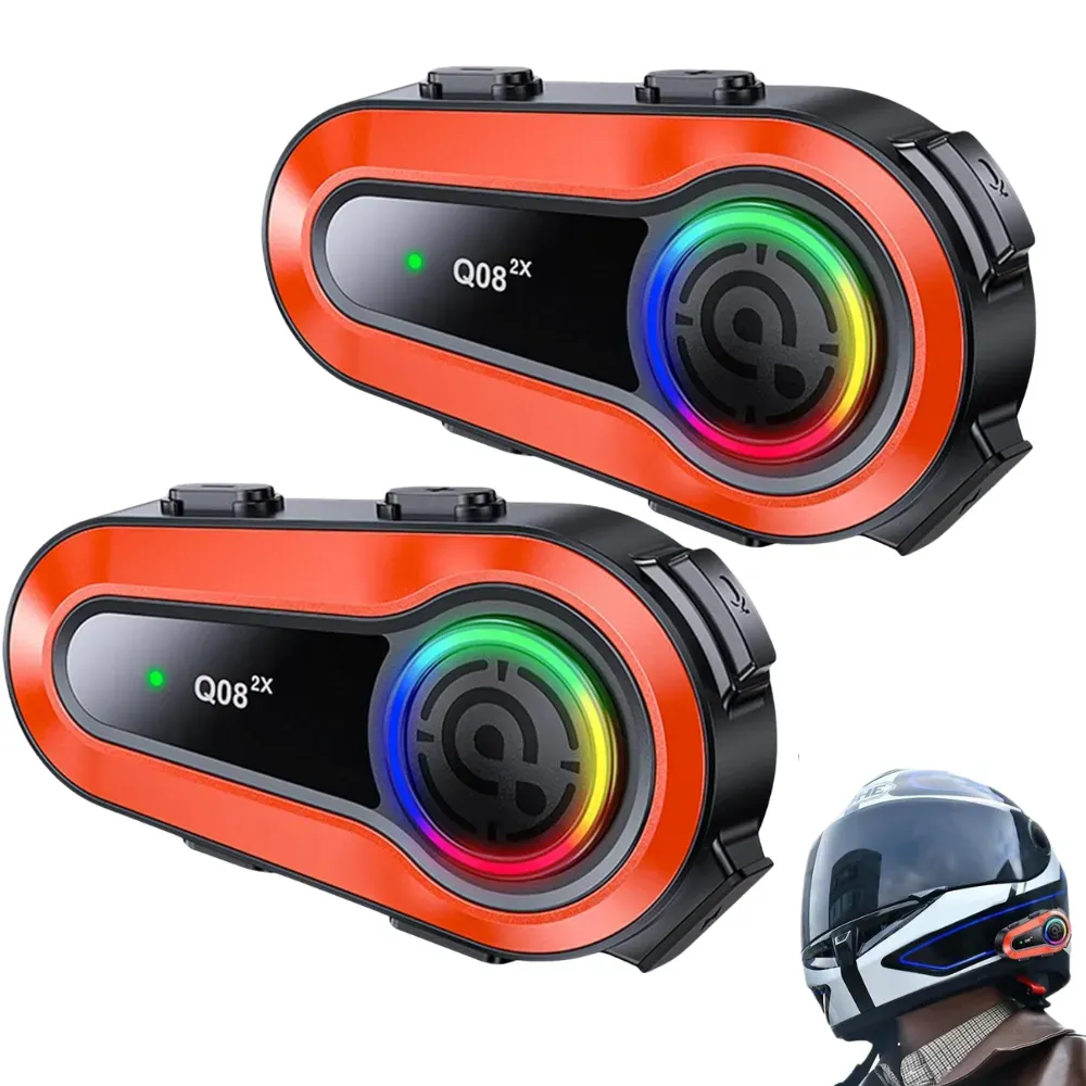 Intercomunicador Para Moto Q08 Pro Rgb Musica Bluetooth 1km