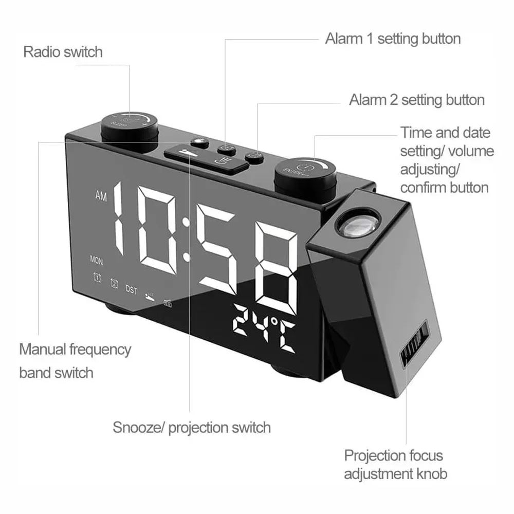 Radio Reloj Despertador Pantalla Digital Bluetooth Banda Fm