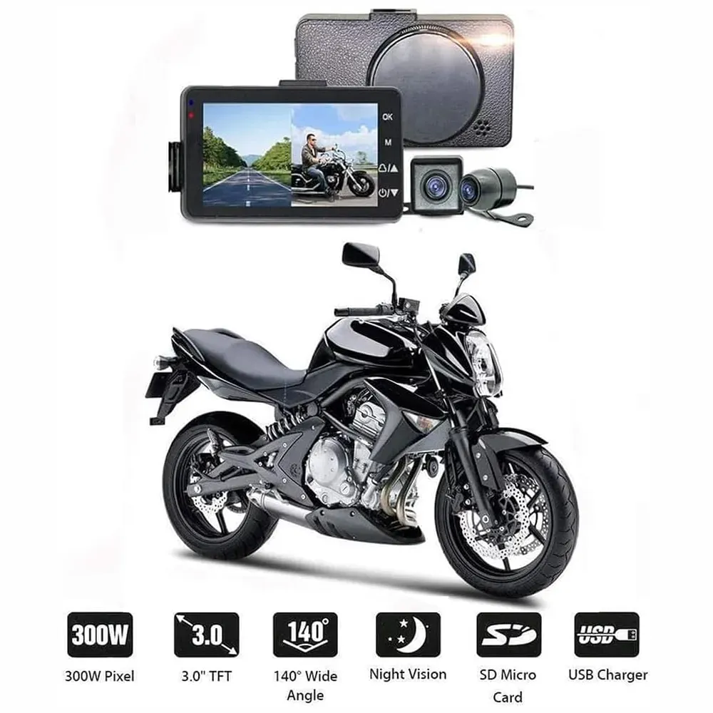 Camara Para Moto Doble Lente Con Pantalla Full Hd + Micro Sd