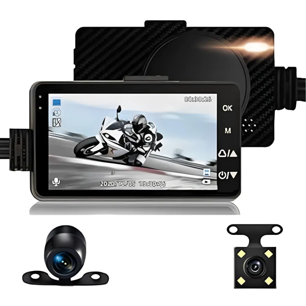 Camara Para Moto Doble Lente Con Pantalla Full Hd + Micro Sd