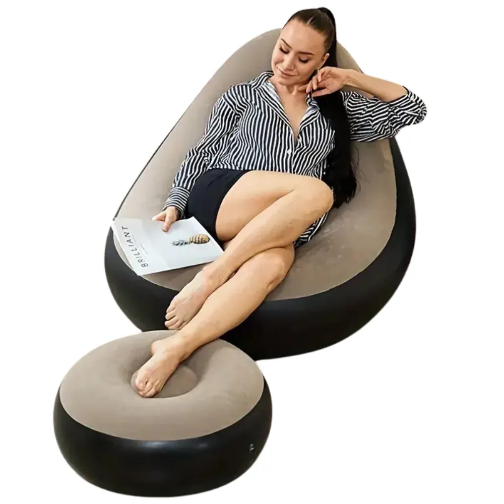 Sillón Inflable Sofá Portátil 2 En 1 Plegable Reposa Pies