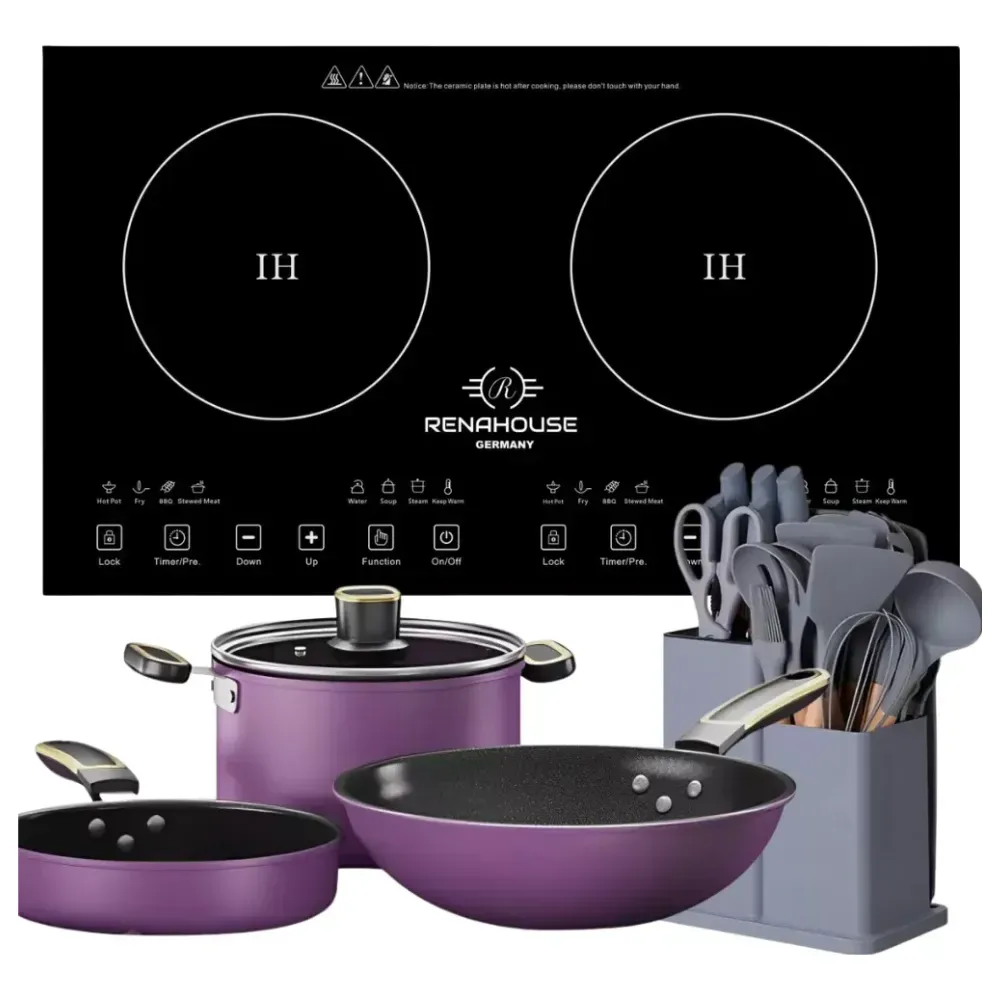 Estufa De Inducción 2000w + Bateria De Cocina + Utensilios