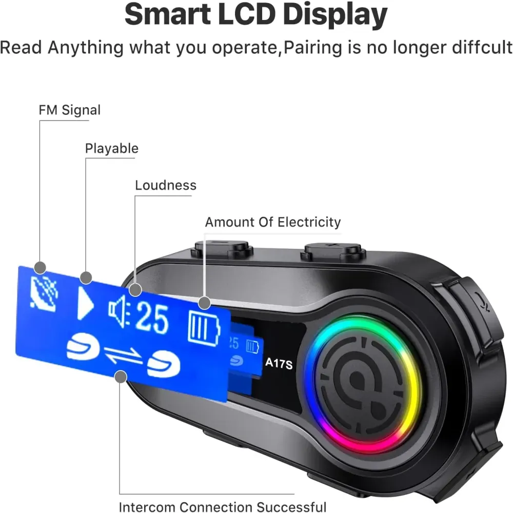 Intercomunicador Para Moto Q08 Luz Rgb Musica Bluetooth 1km