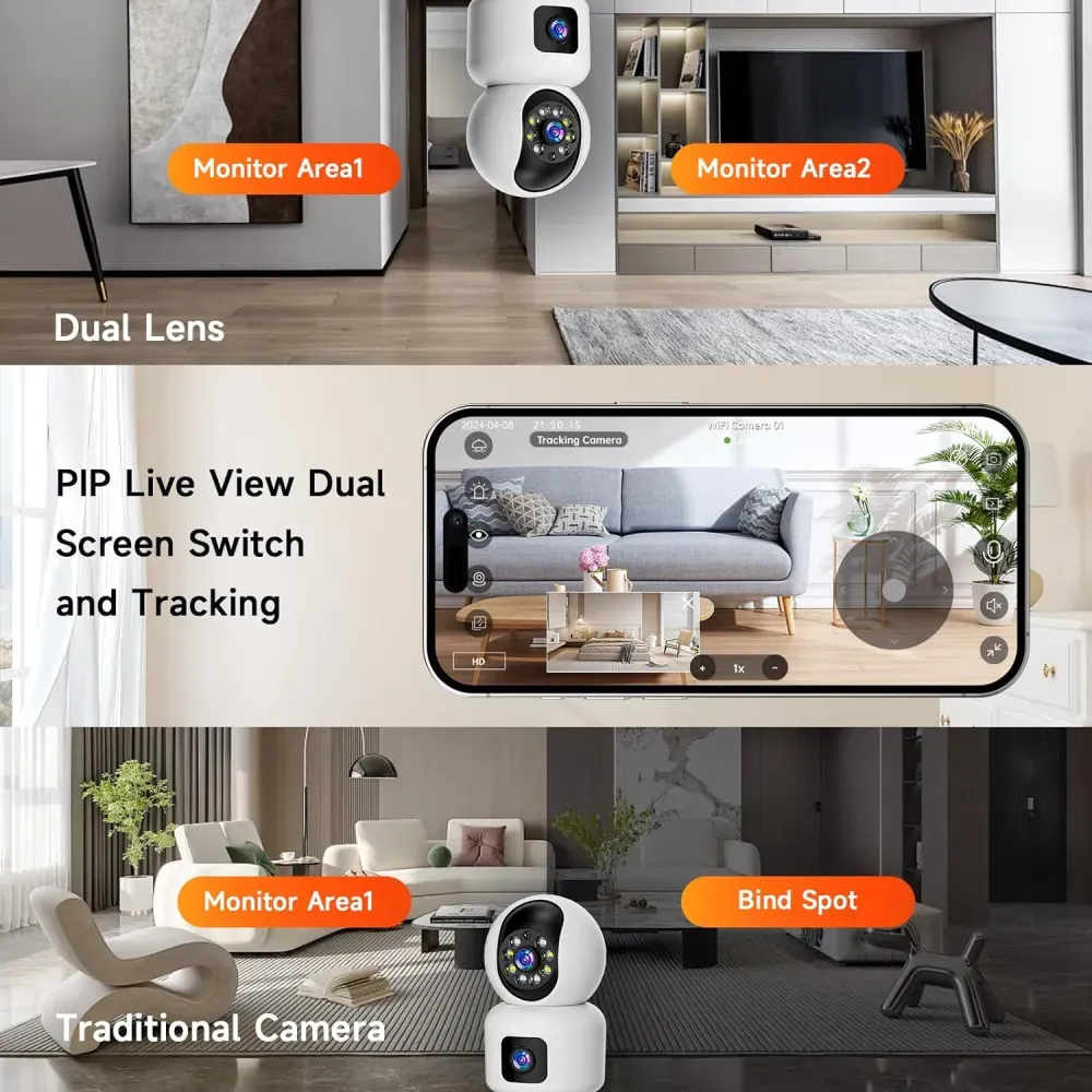 Camara De Seguridad Wifi Ip Doble Lente Robotica App Icsee