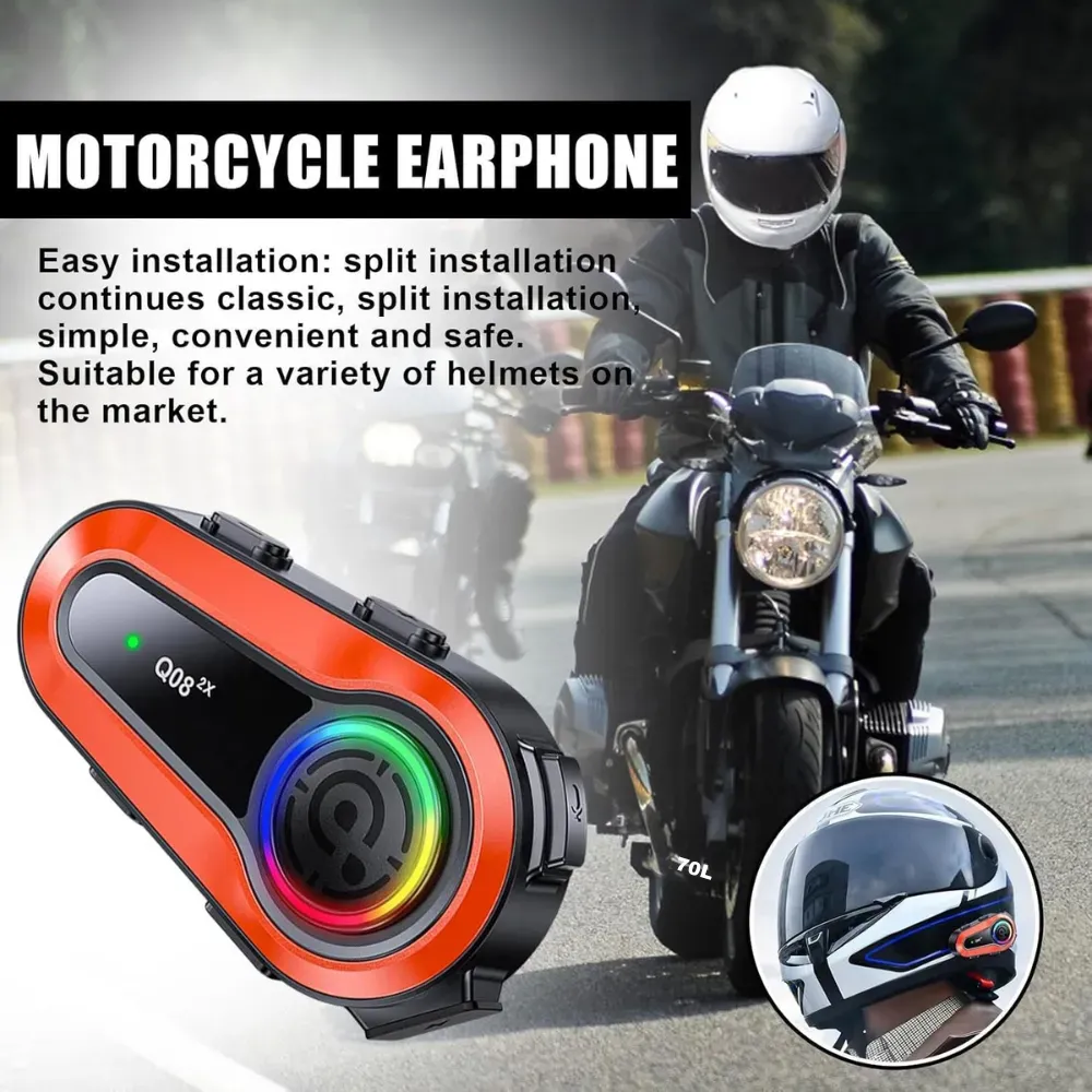 Intercomunicador Para Moto Q08 Pro Rgb Musica Bluetooth 1km