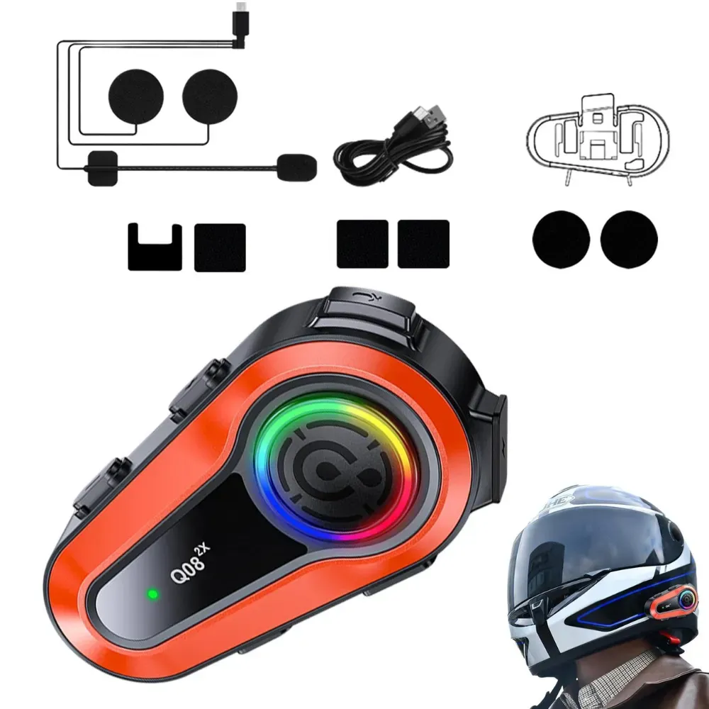 Intercomunicador Para Moto Q08 Pro Rgb Musica Bluetooth 1km