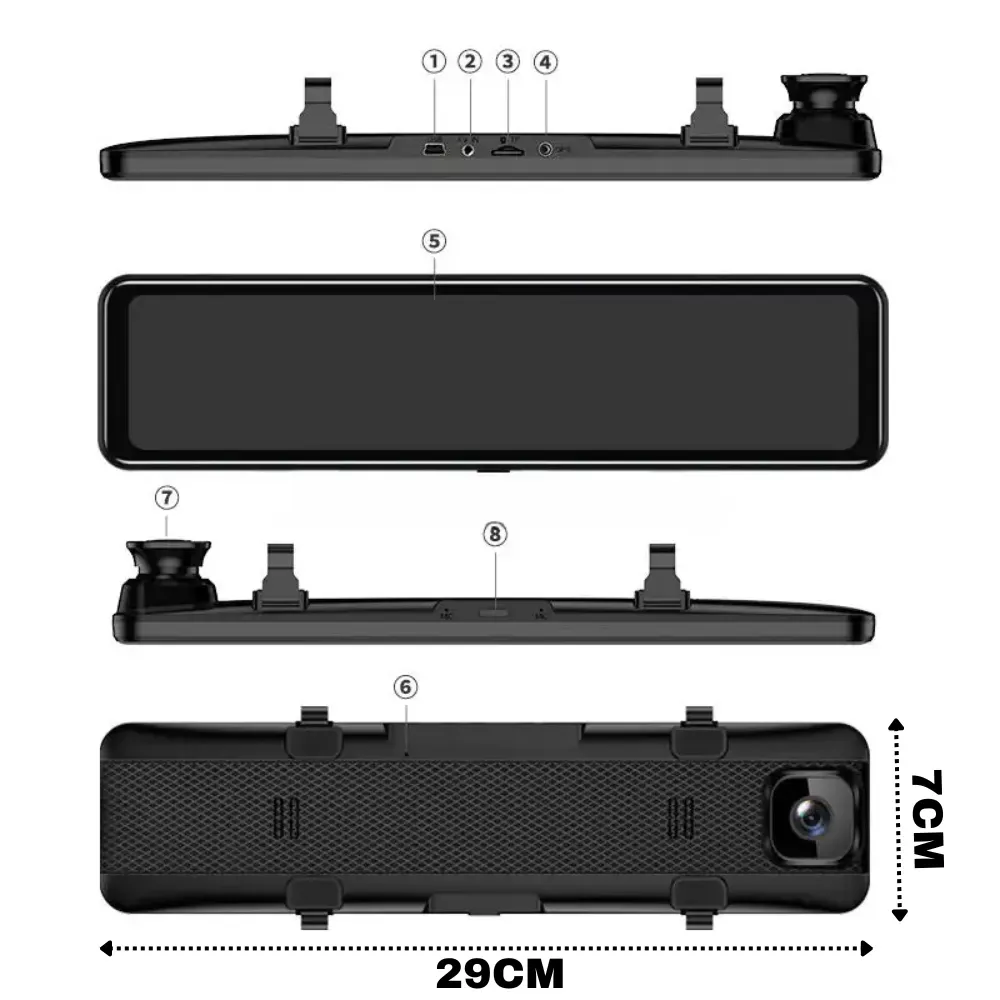 Espejo Retrovisor Con Camara Táctil Wifi 1080p 12 Pulgadas