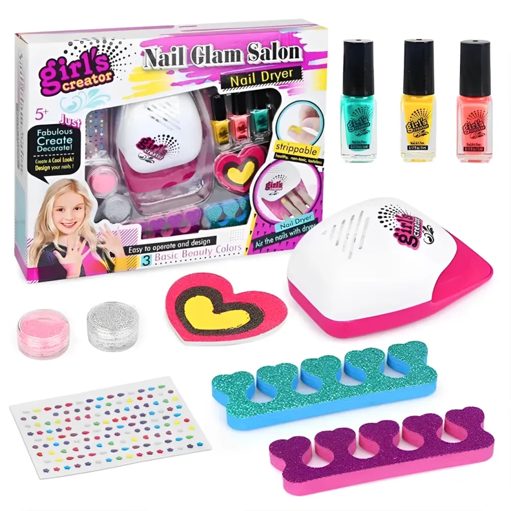 Kit De Manicure Y Pedicure Para Niñas Con Secador Y Esmaltes