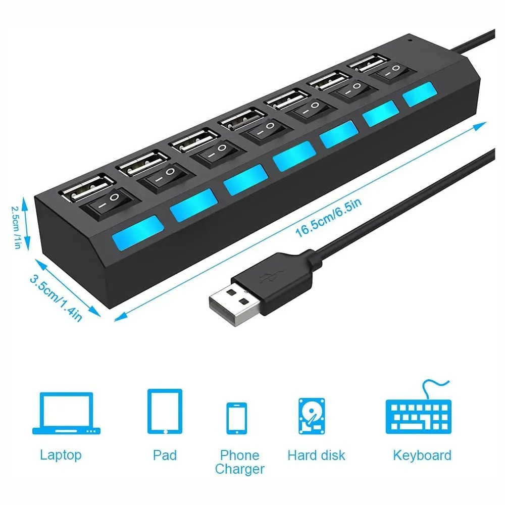 Multitoma Usb 7 Puertos Individuales Con Switch