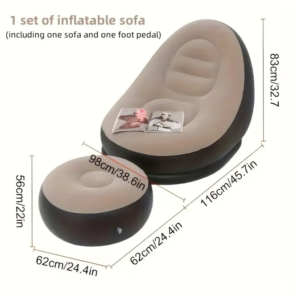 Sillón Inflable Sofá Portátil 2 En 1 Plegable Reposa Pies