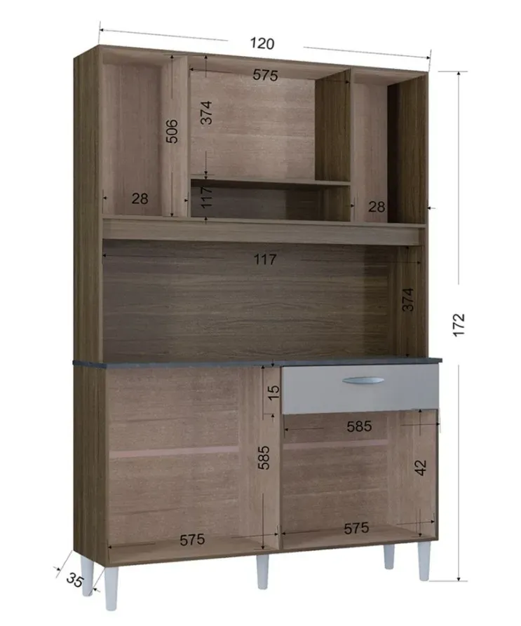 Alacena Coral 8 Puertas De Cocina Color Castaño/offwhite