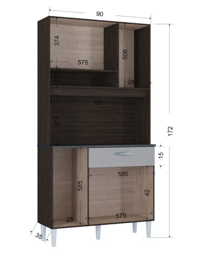 Alacena Mueble Auxiliar Cocina CORAL 6P Chocolate/Offwhite