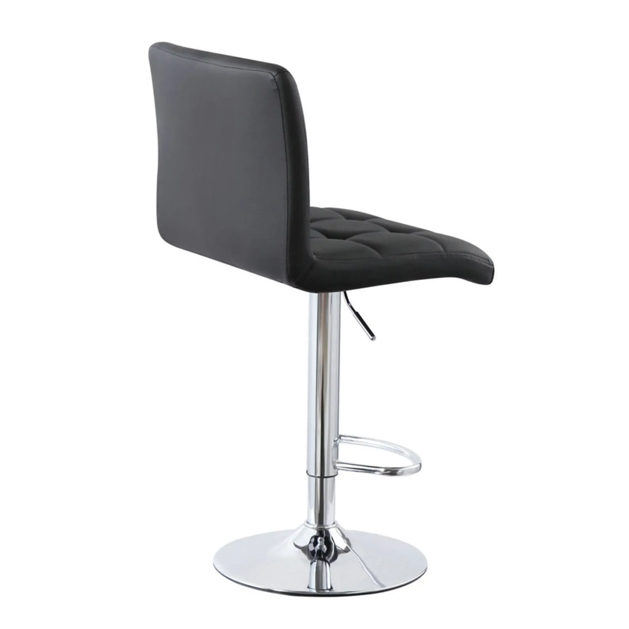 Silla Bar En Cuero Negro Base Cromada Ajustable