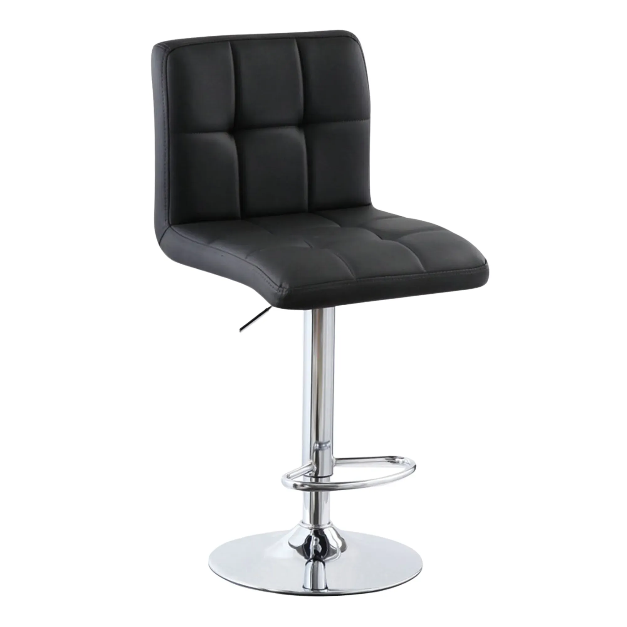 Silla Bar En Cuero Negro Base Cromada Ajustable