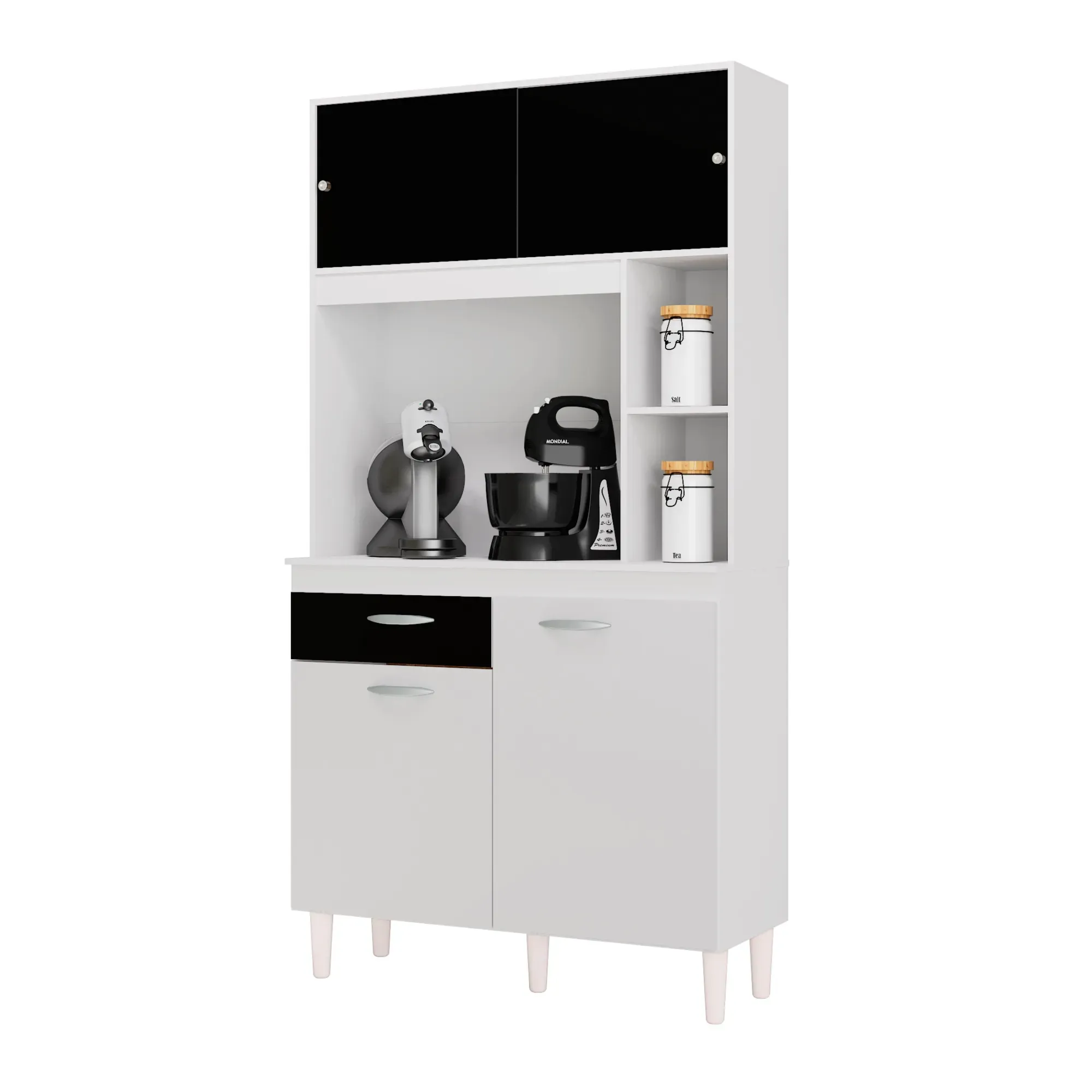 Alacena Mueble Auxiliar Cocina Kit Duda 90cm Negro y Blanco