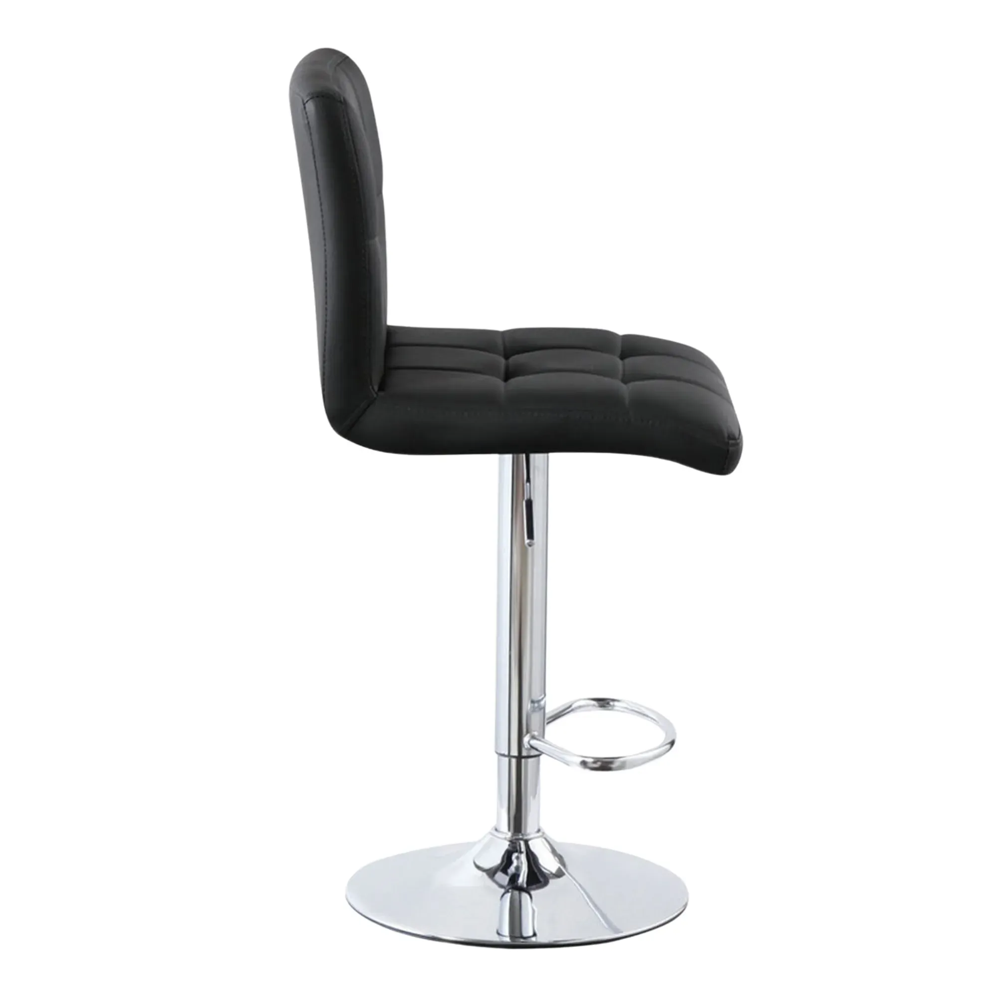 Silla Bar En Cuero Negro Base Cromada Ajustable