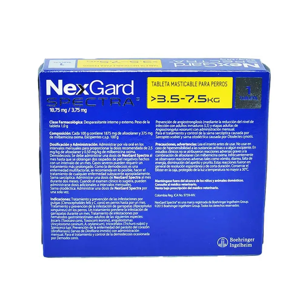 Nexgard Spectra Antiparasitario interno y externo para perros de 3.5 a 7.5 Kg