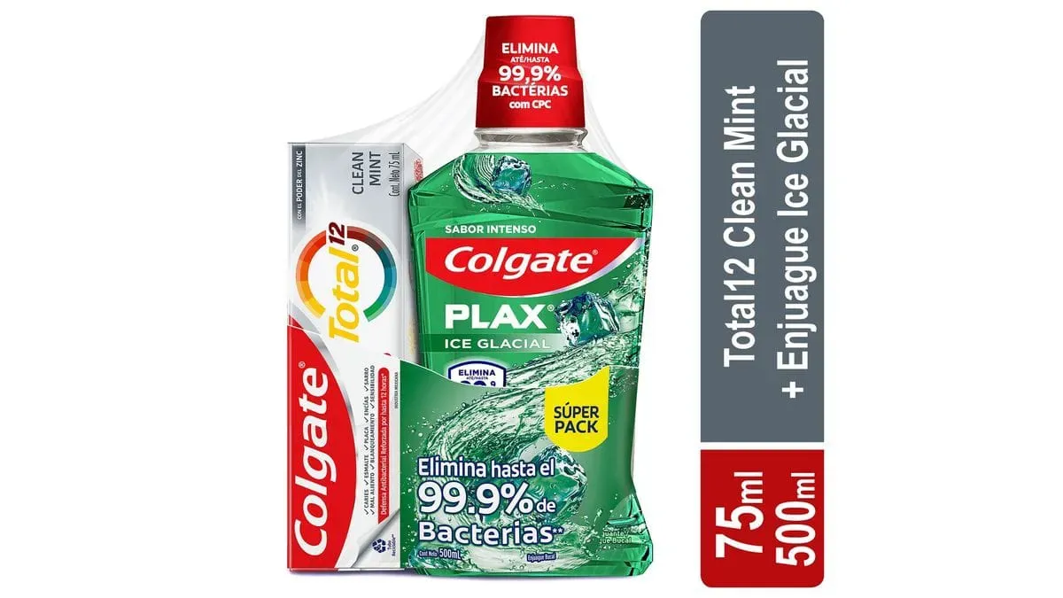 Crema Dental 75ml+ Enjueague Bucal 500ml COLGATE Total 12