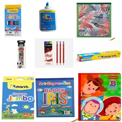 Kit Escolar 9 Herramientas. Cuaderno Cadro Grade De Niño 