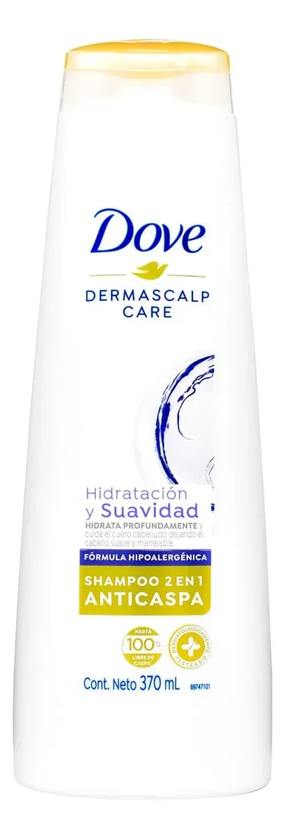  Shampoo Dove 2 En 1 Anticaspa Hidratación Y Suavidad X370ml