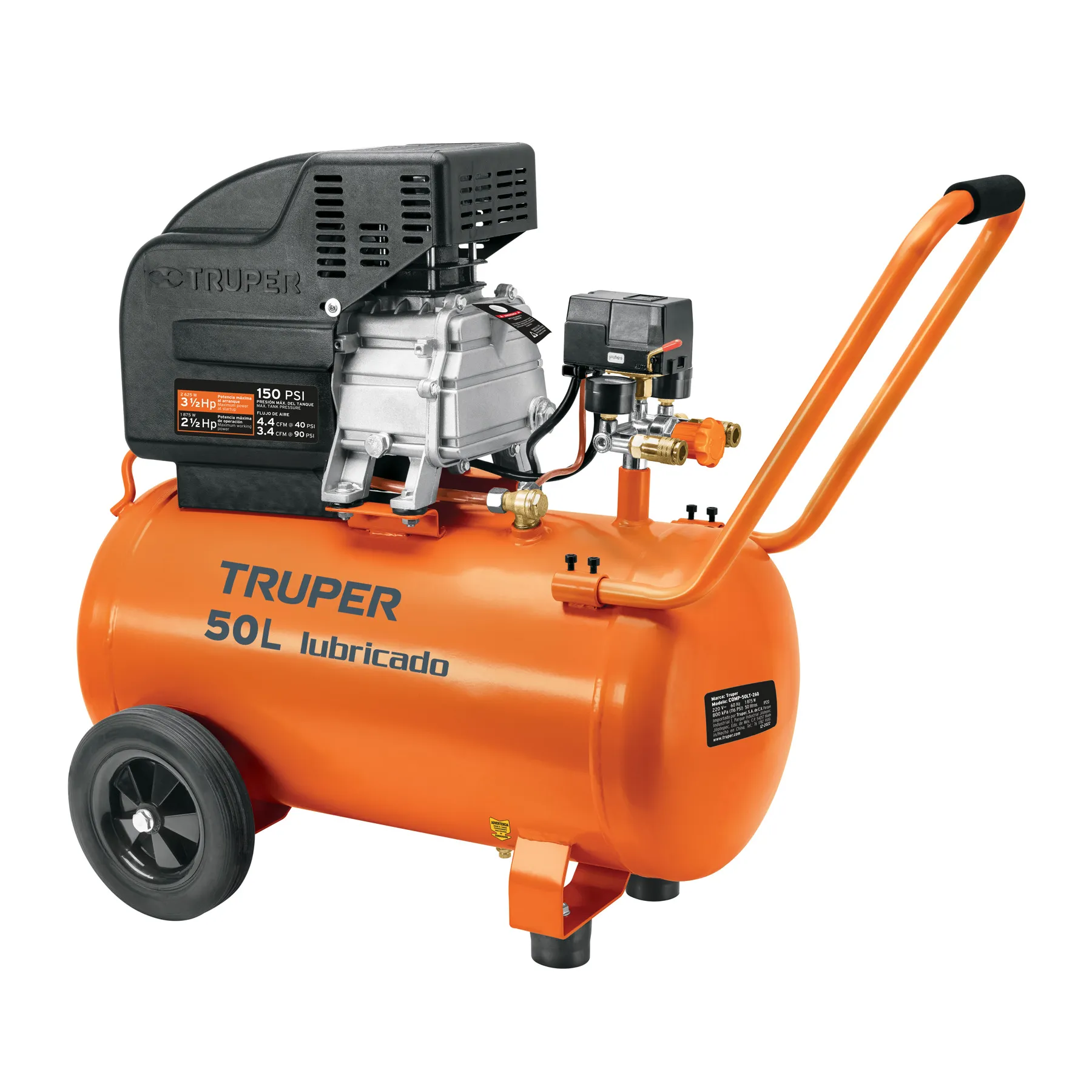 Compresor De Aire, Lubricado,Horizontal 50L 3½Hp 127V Truper