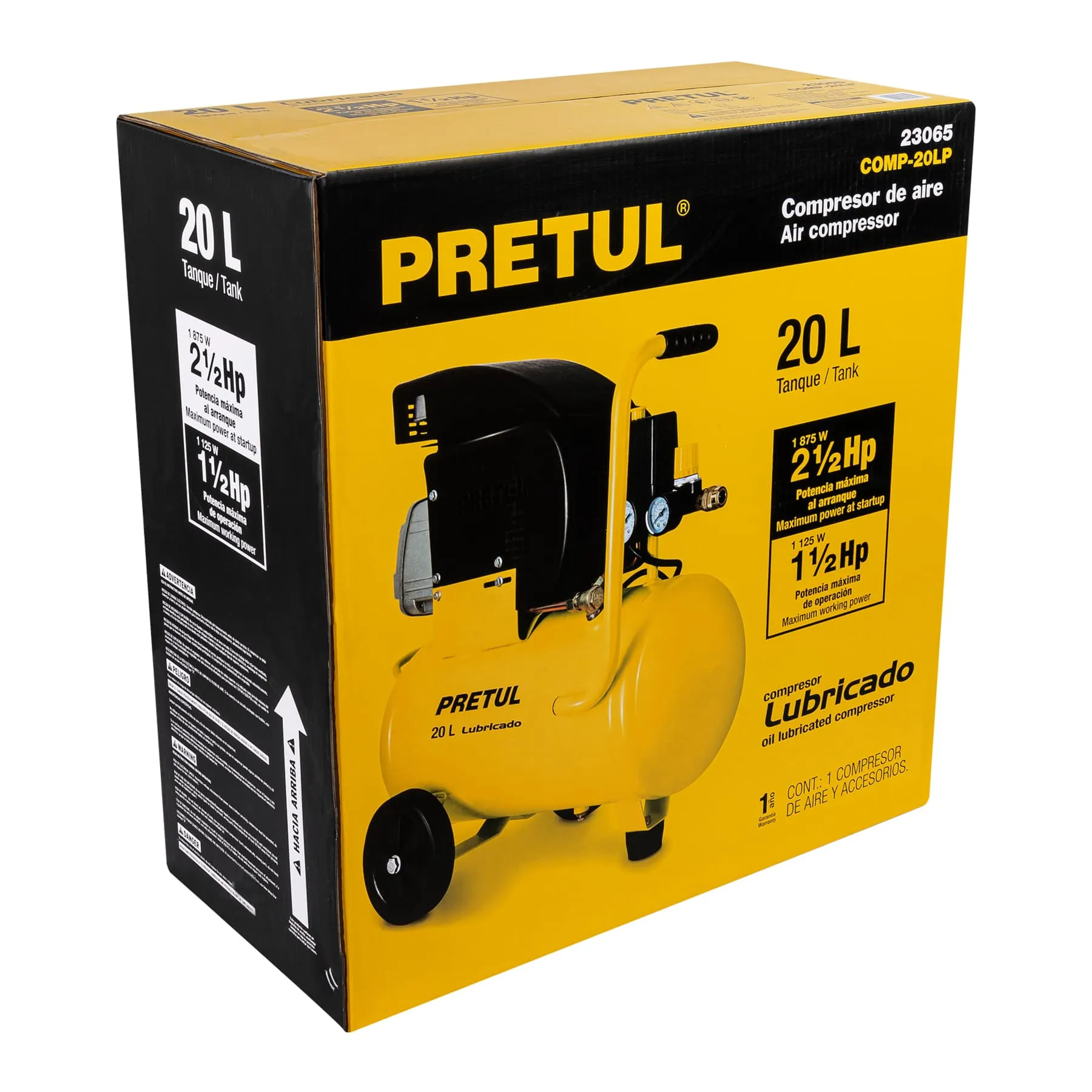 Compresor De Aire, Lubricado,Horizontal 20L 2½Hp 127V Pretul