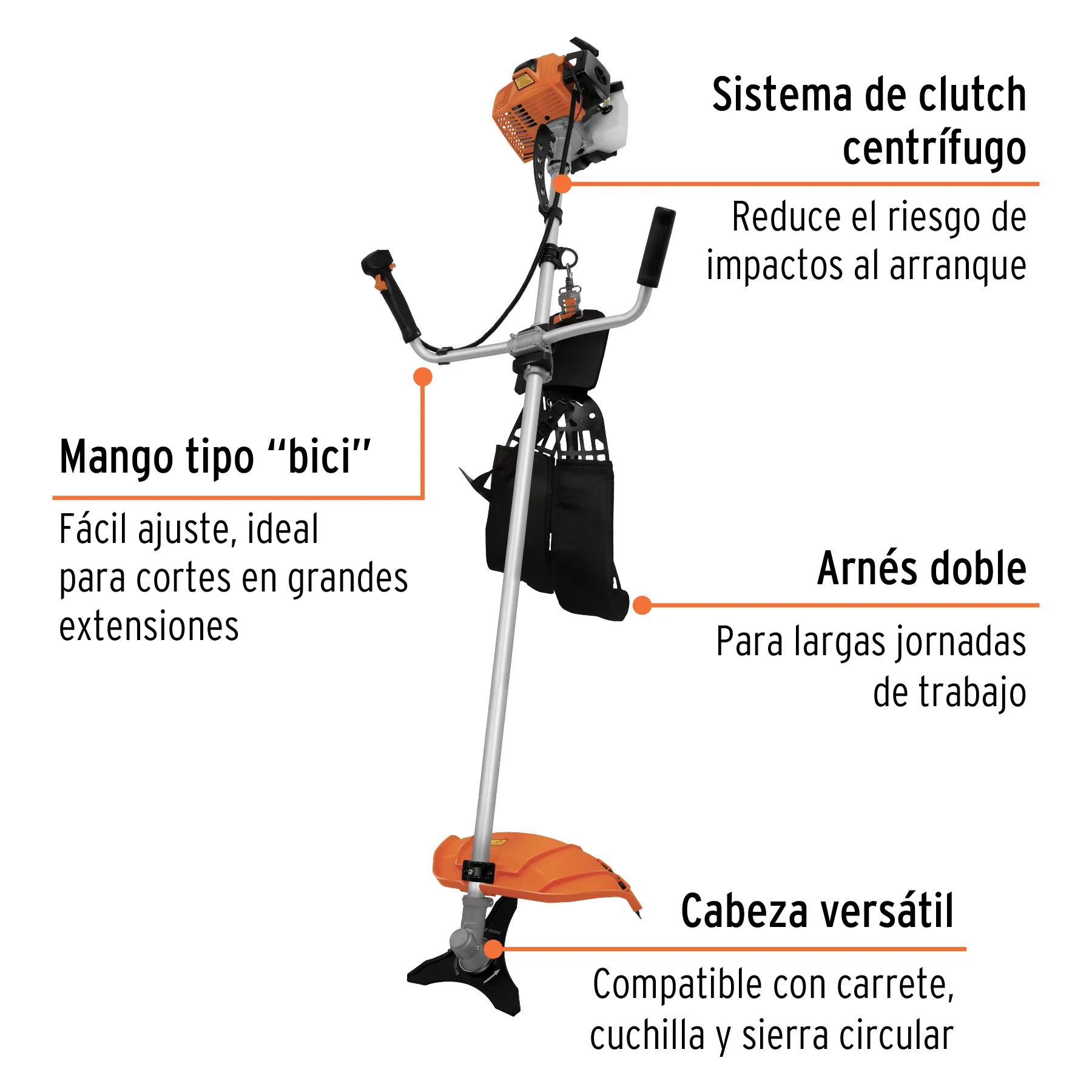 Guadaña A Gasolina 63 Cc Mango Tipo "Bici", 17" Corte, Truper