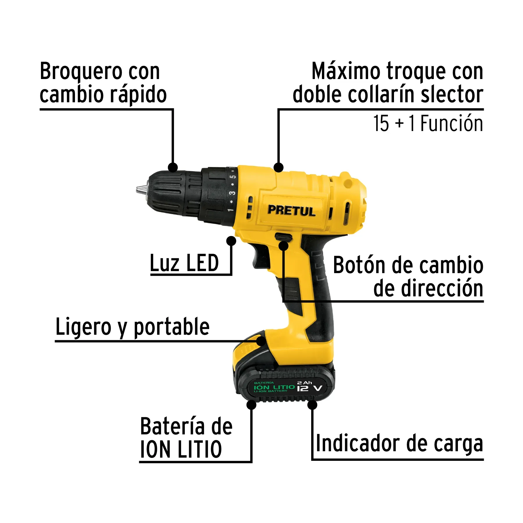 Taladro Inalámbrico 3/8″ 12 V Pretul