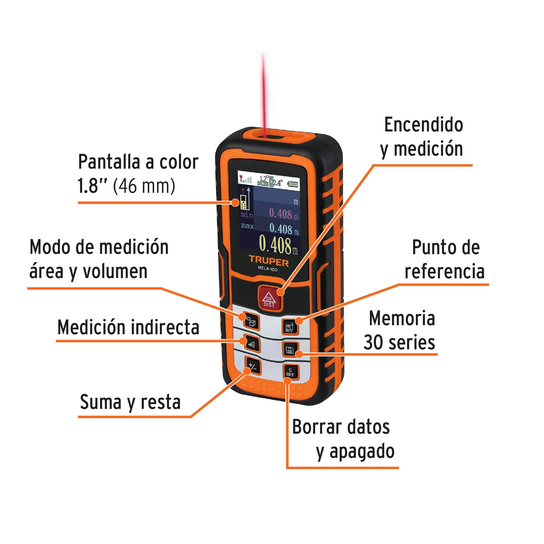 Medidor Láser De Distancia De 0.05 m a 100 m, Truper