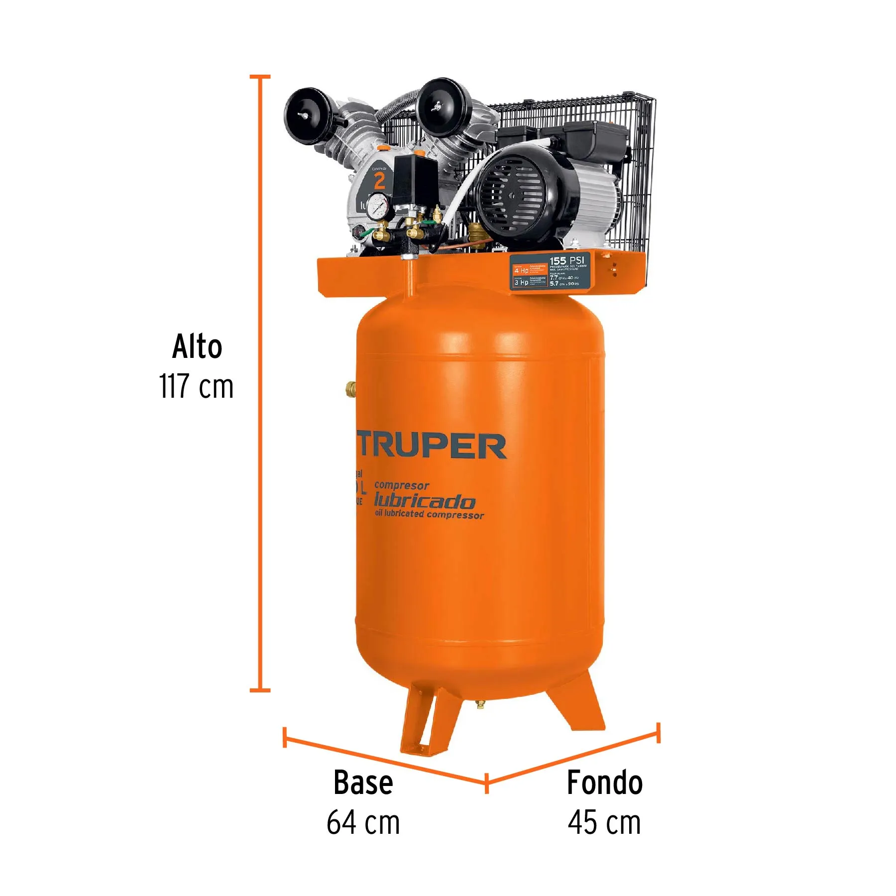 Compresor De Aire, Con Banda, Vertical 120L 4HP, 220V Truper