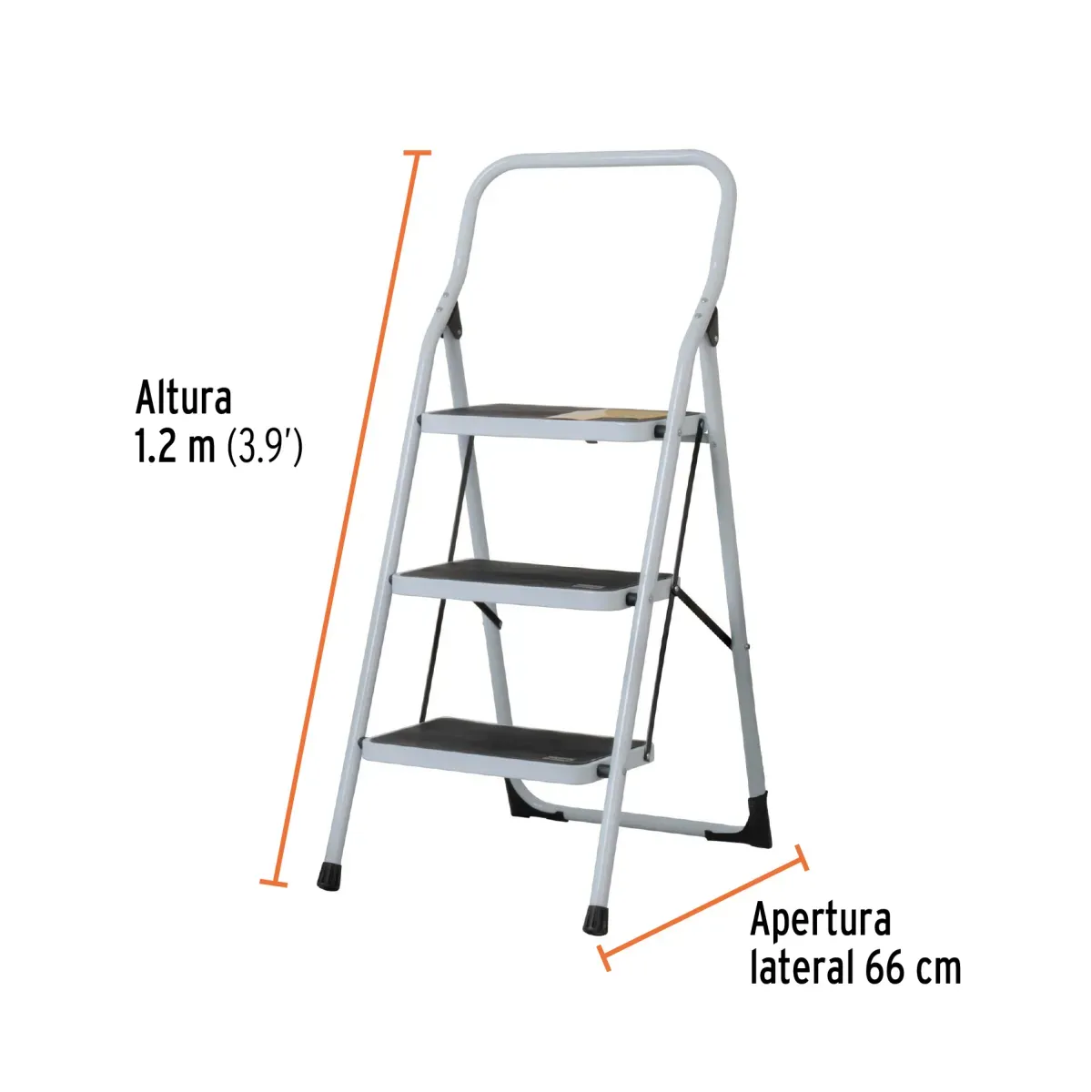 Escalera Tubular Plegable, Capacidad 150 Kg 3 Peldaños - Pretul