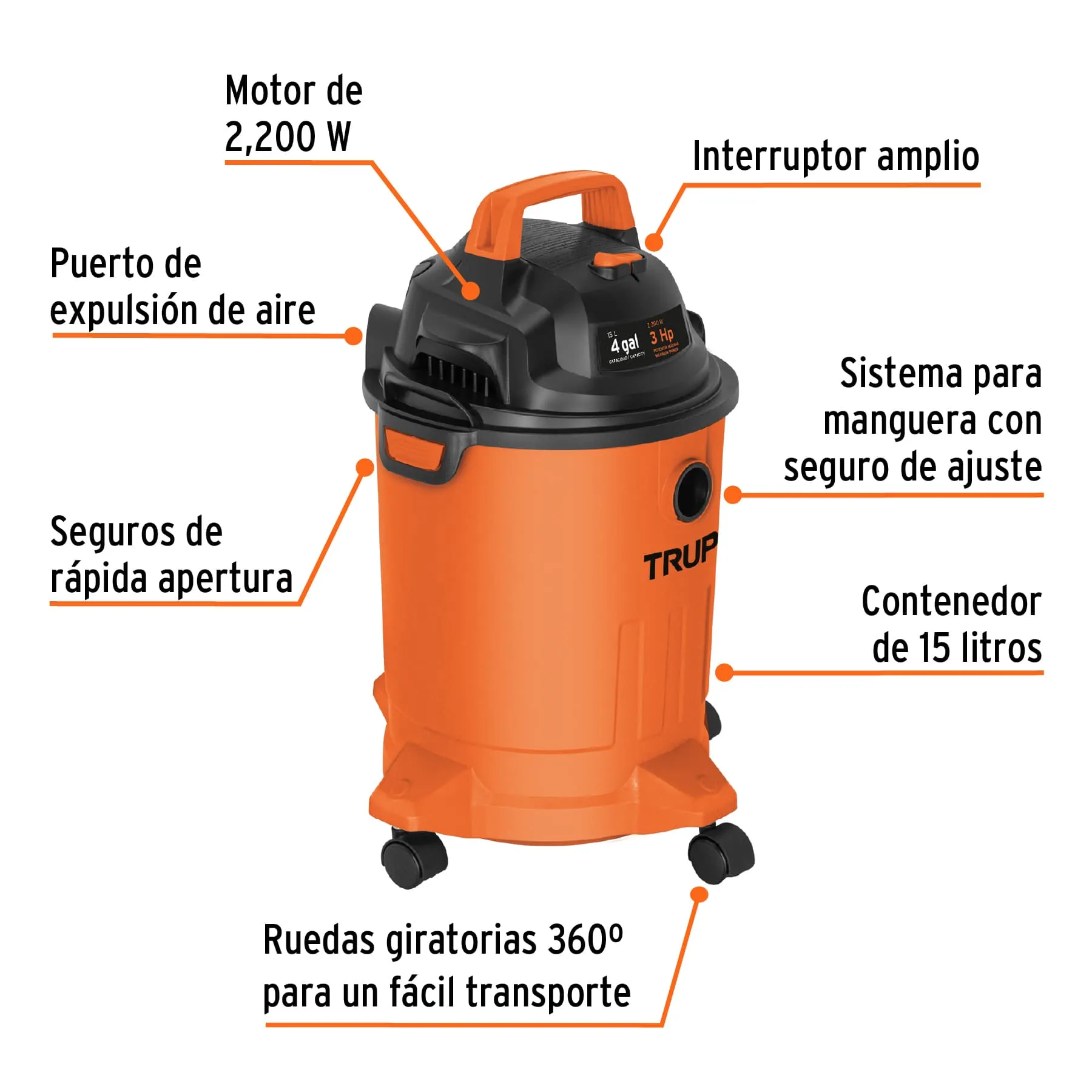  Aspiradora De Sólidos Y Líquidos, 4 Galones, Plástica, Truper