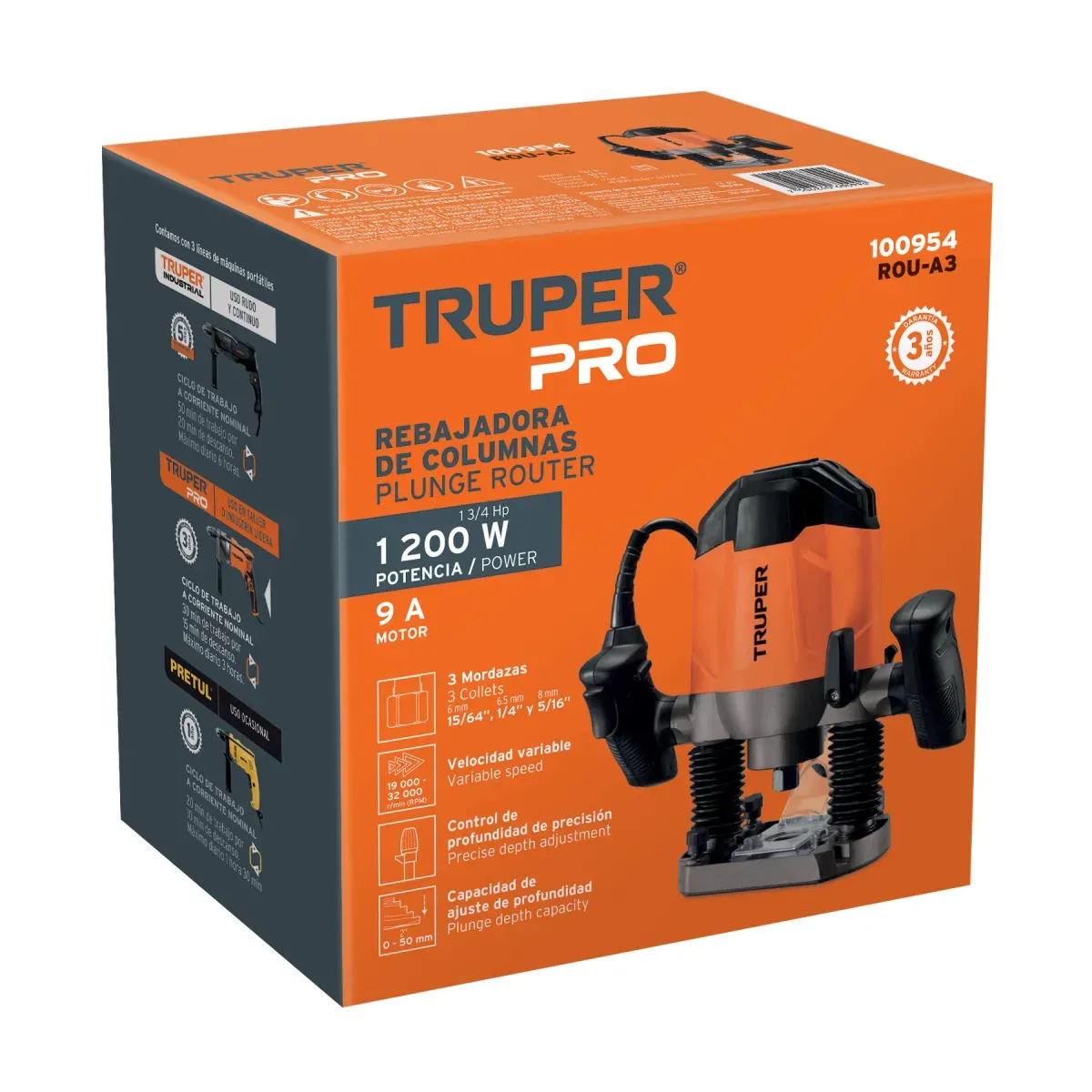 Ruteadora 1.200W, 1-3/4 HP, Profesional Truper