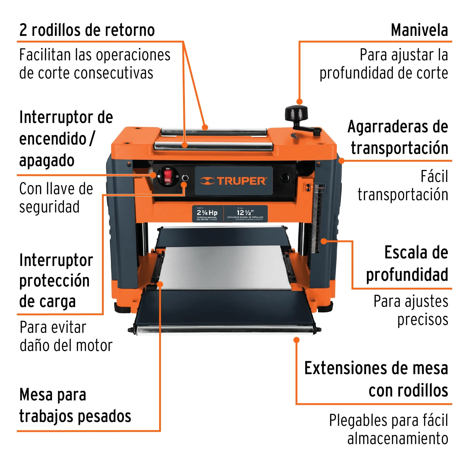 Cepillo Portátil 12-1/2", 2-1/4 Hp (1600 W), Truper