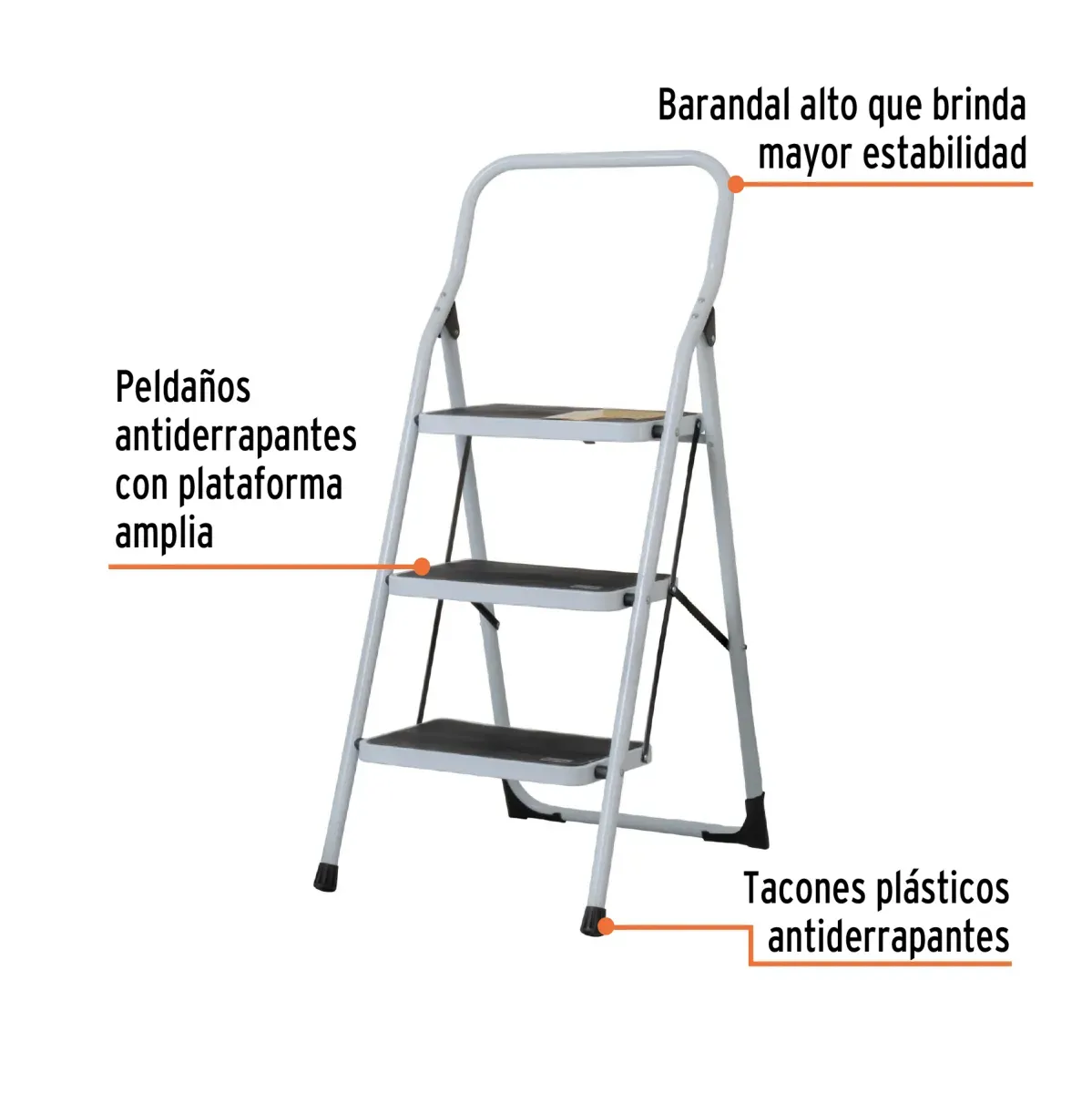 Escalera Tubular Plegable, Capacidad 150 Kg 3 Peldaños - Pretul