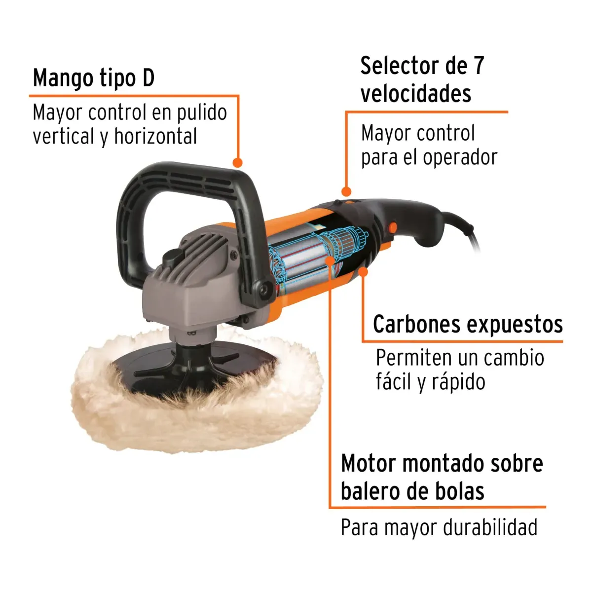 Polichadora de Velocidad Variable 7", 1200w, Profesional Truper