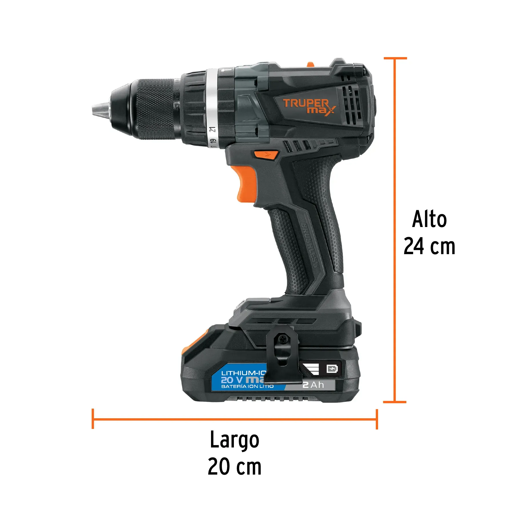 Taladro Percutor Inalámbrico Libre De Escobillas 1/2", 20V, Truper Max